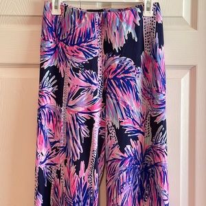 LILLY PULITZER Mid-Rise Palazzo Pants, Bright Navy and Purple Palm print